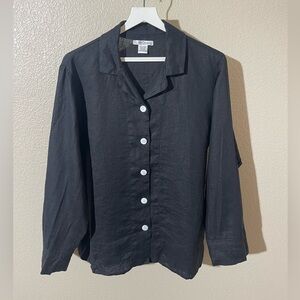 Linen Dreams Elegant Black Button-Up Blouse